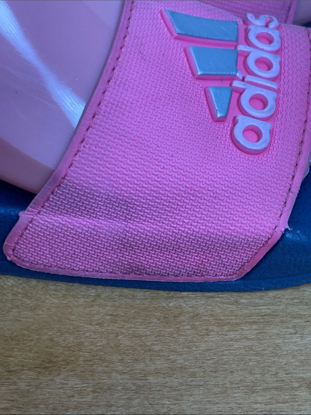 adidas Kids Pink and Navy Slide Sandals with Logo. Size 13